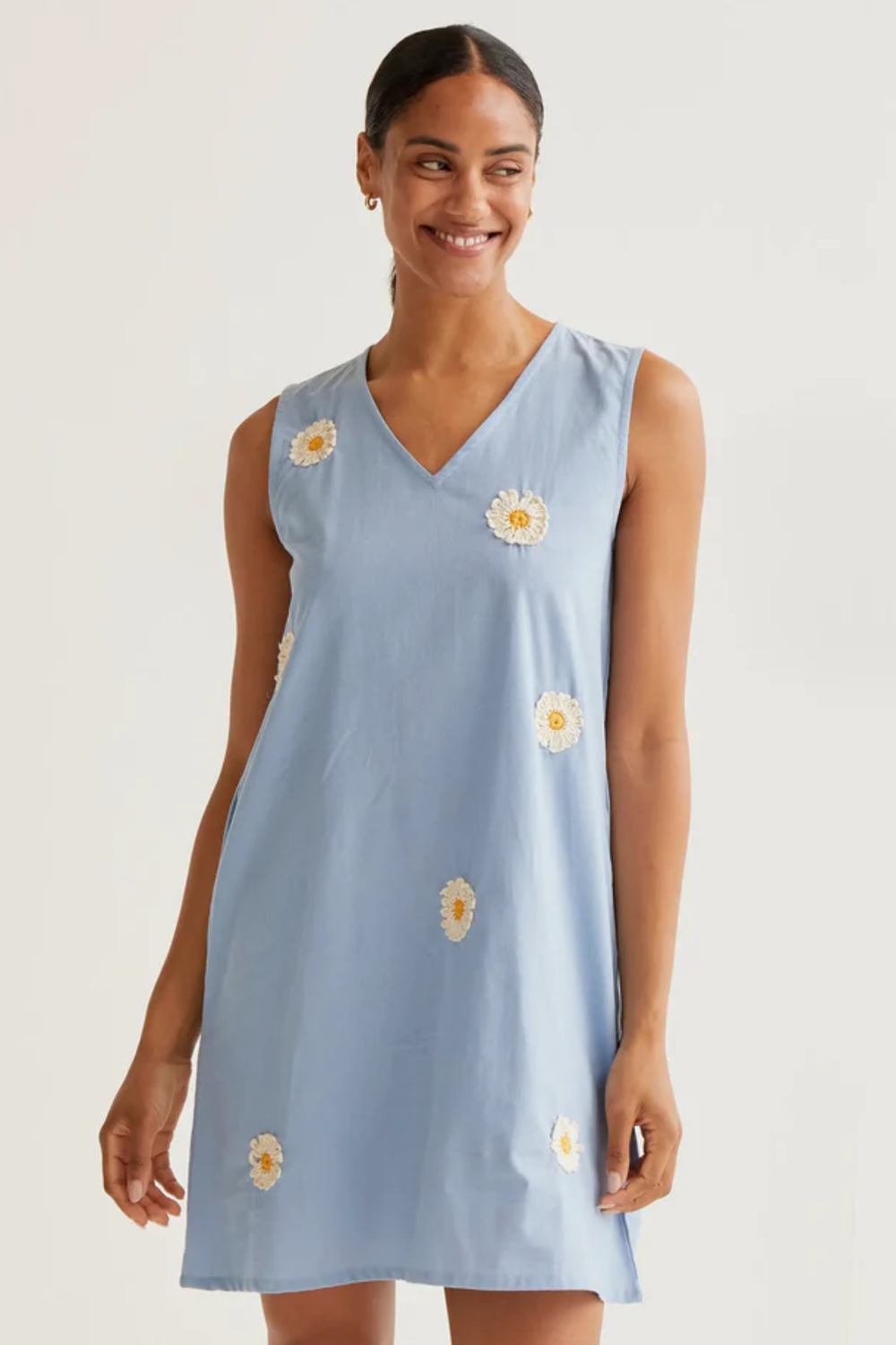 Light Blue Dress with Embroidered Daisies April Blooms Light Blue Dress with Embroidered Daisies April Blooms