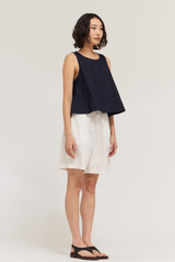 Deep Indigo Denim Sleeveless Flare Top