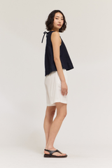 Deep Indigo Denim Sleeveless Flare Top