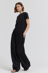 Black Relaxed Fit Eyelet Pants