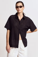 Black Short Sleeve Eyelet Top