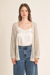 Silver Knit Long Sleeve Cardigan