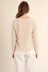 Off White and Beige Sailor V-Neck Top
