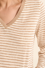 Off White and Beige Sailor V-Neck Top
