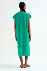 Green Dress with Blue Collar Lining