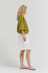 Chartreuse Shirred Sleeve Tencel Top