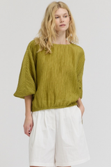 Chartreuse Shirred Sleeve Tencel Top