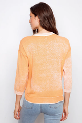 Apricot Reversed 3/4 Sleeve Knit Top with Curved Hem
