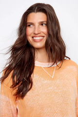 Apricot Reversed 3/4 Sleeve Knit Top with Curved Hem