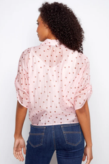 Peony Pink/Brown Polka Dot Front Tie Top
