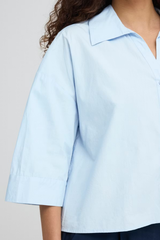 Light Blue Collared Long-Wide Sleeve Top