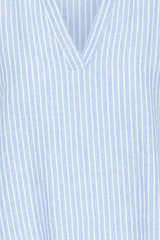 Blue Stripe V-Neck Short Sleeve Linen Top