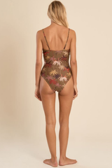 Khaki Palm Print One-Piece Swimsuit