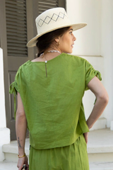 Green Cam Cotton/Linen Sleeveless Top