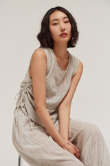 Natural Stripe Asymmetrical Short Sleeve Top