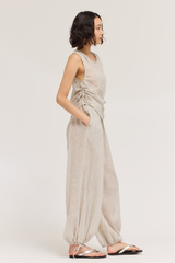 Natural Stripe Pleated Waist Baloon Pants