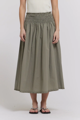 Grey Eyelet Detail Elastic Smoke Waist Skirt