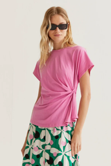 Pink Side Twist Short Sleeve Tee Shirt Top