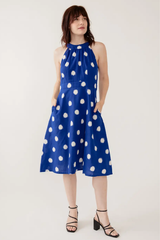 Ilona Dress Blue Polka Dot Ikat