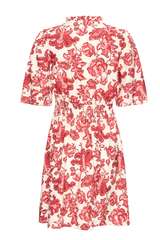 Red Floral Short Sleeve V-Neck Cinched Back Dress