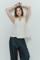 Irish Cream Sleeveless V-Neck Flared Top