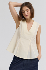 Irish Cream Sleeveless V-Neck Flared Top