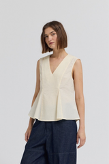 Irish Cream Sleeveless V-Neck Flared Top