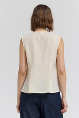 Irish Cream Sleeveless V-Neck Flared Top