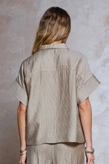 Dusty Sand Button Front Short Sleeve Top