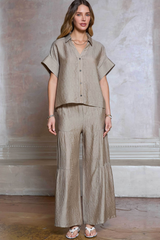 Dusty Sand Button Front Short Sleeve Top
