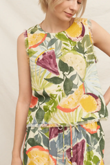 Tropical Fruit Print Sleeveless Top
