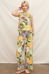 Tropical Fruit Print Sleeveless Top