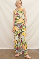Tropical Fruit Print Flowy Pants