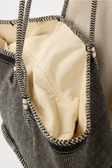 Black/Natural Large Tote W/ Stitch Detail And Rope Straps
