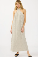 Striped Crossover Halter Maxi Dress