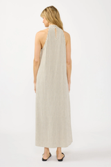 Striped Crossover Halter Maxi Dress