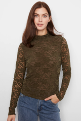 Olive Lace Mock Neck Long Sleeve Top