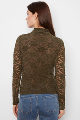 Olive Lace Mock Neck Long Sleeve Top
