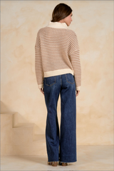 Off Wite/Tan 1/4 Zip Long Sleeve Sweater