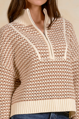 Off Wite/Tan 1/4 Zip Long Sleeve Sweater