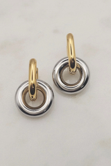 Two Tone Little Circle Huggies Earrings