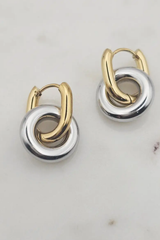 Two Tone Little Circle Huggies Earrings