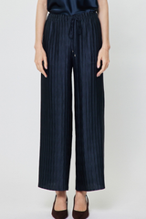 Navy Pleated Elastic Waist with Drawstring Pants