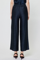 Navy Pleated Elastic Waist with Drawstring Pants