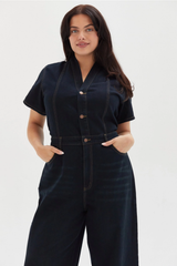 Ashby Faded Black Denim Short Sleeve Jumpsuit