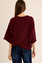 Dark Red 3/4 Sleeve Knit Top