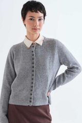 Grey Cardigan with Green Buttons