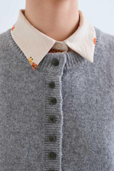Grey Cardigan with Green Buttons