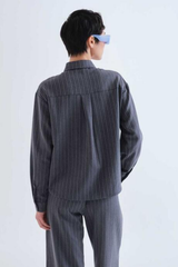 Grey Stripe Button Up Long Sleeve Top