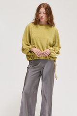 Green Olive Wrinkle Velvet Top